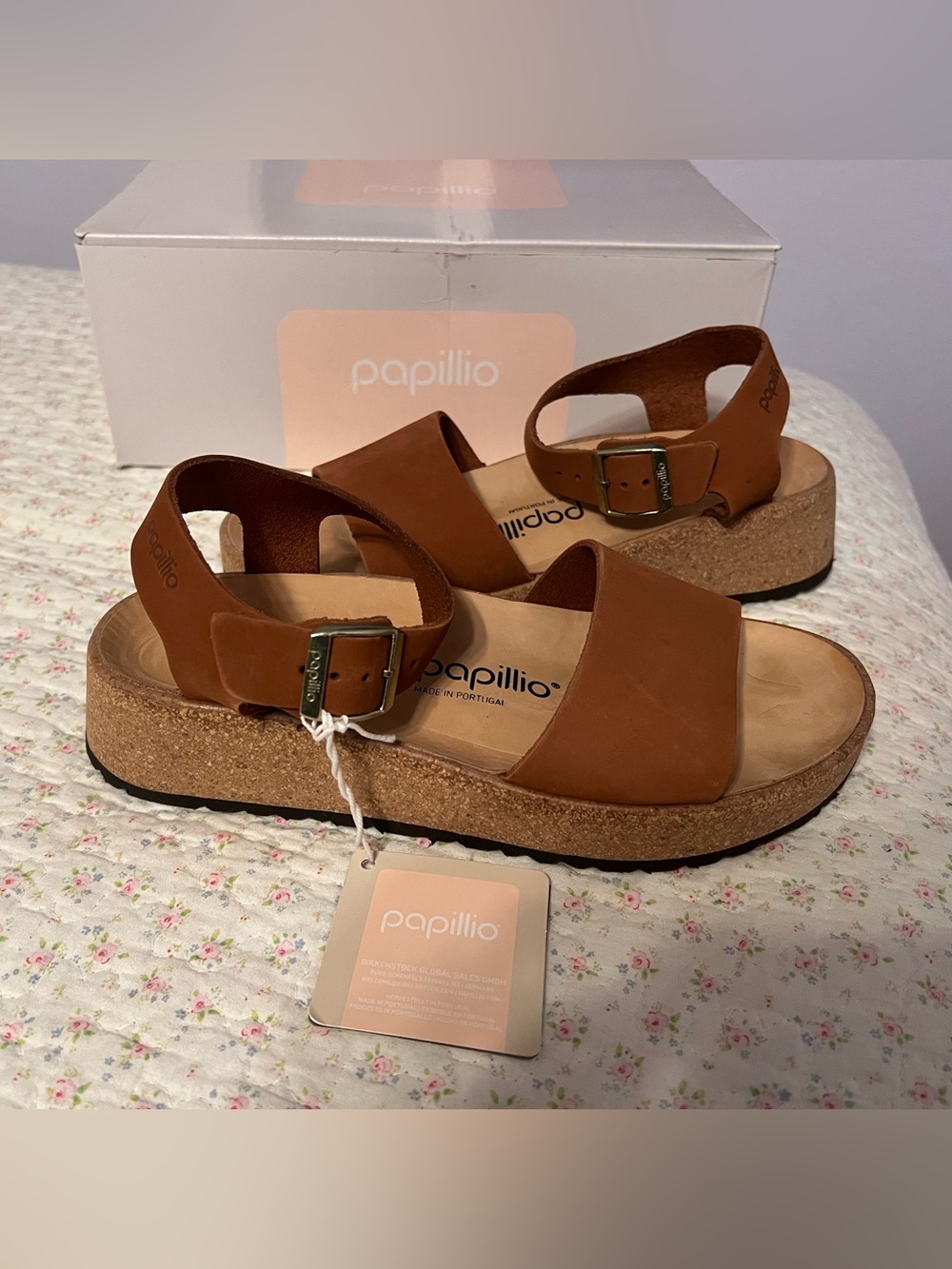 BRAND NEW Birkenstock Papillio Brown Leather Cork Platform Sandals with Buckle